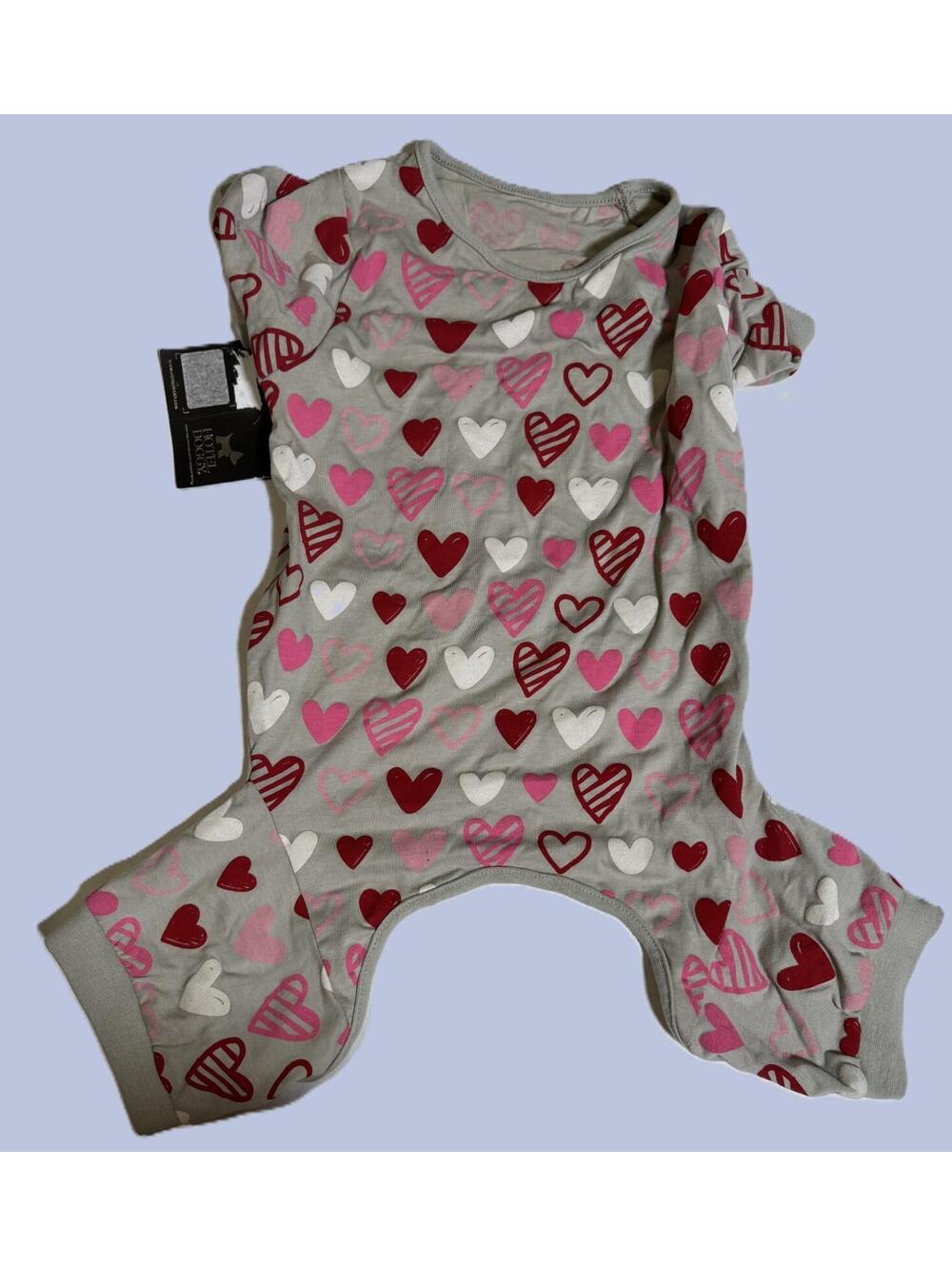 Hotel Doggy Onsie Dog Shirt Jacket Gray with Hearts Size Large NEW